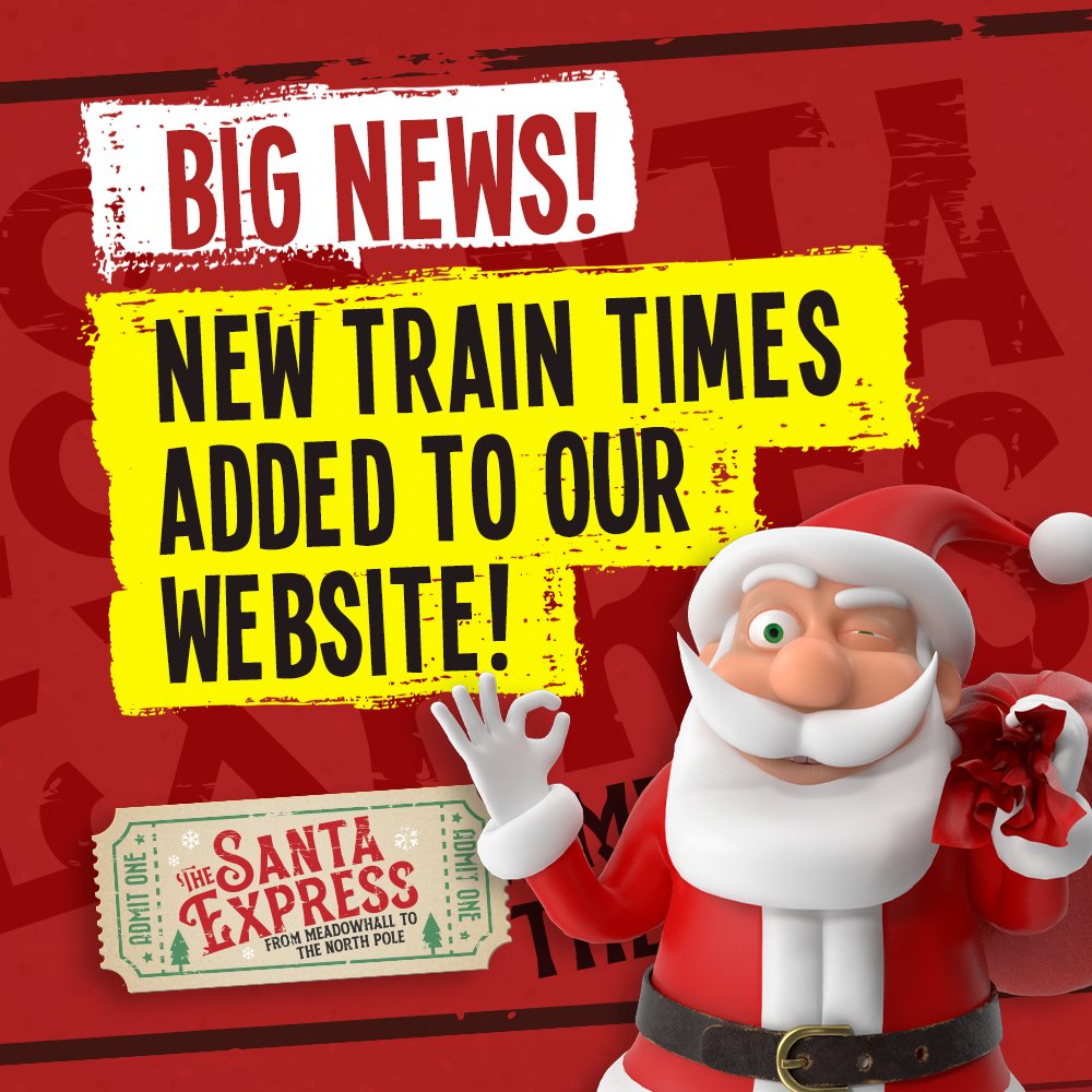 SantaExpressUK's tweet photo. ‼️STOP THE PRESS‼️ NEW TRAIN TIMES ADDED TO OUR WEBSITE!
Be quick though... get them before they sell out...AGAIN!!
👉👉https://t.co/Lyzokzfbie
📣SHARE THE NEWS!!!
#MHChristmas #SantaExpress #visitsheffield #sheffield @LoveMeadowhall https://t.co/oYI1rJEwOa