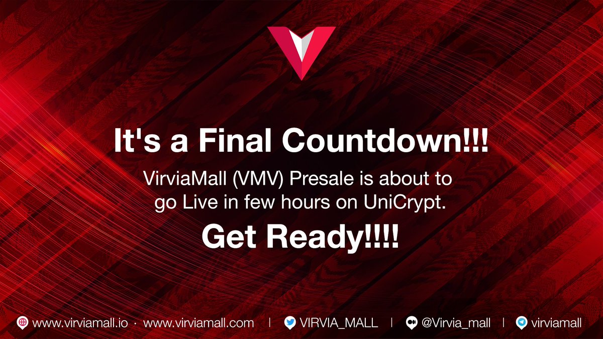 Let's be ready to avail the golden opportunity to participate in one of the biggest IDO of the year. <a href="/VIRVIA_MALL/">VIRVIAMALL</a> (VMV) IDO is about to go live in the matter of few hours on <a href="/UNCX_token/">UNCX Network</a> (UniCrypt)
