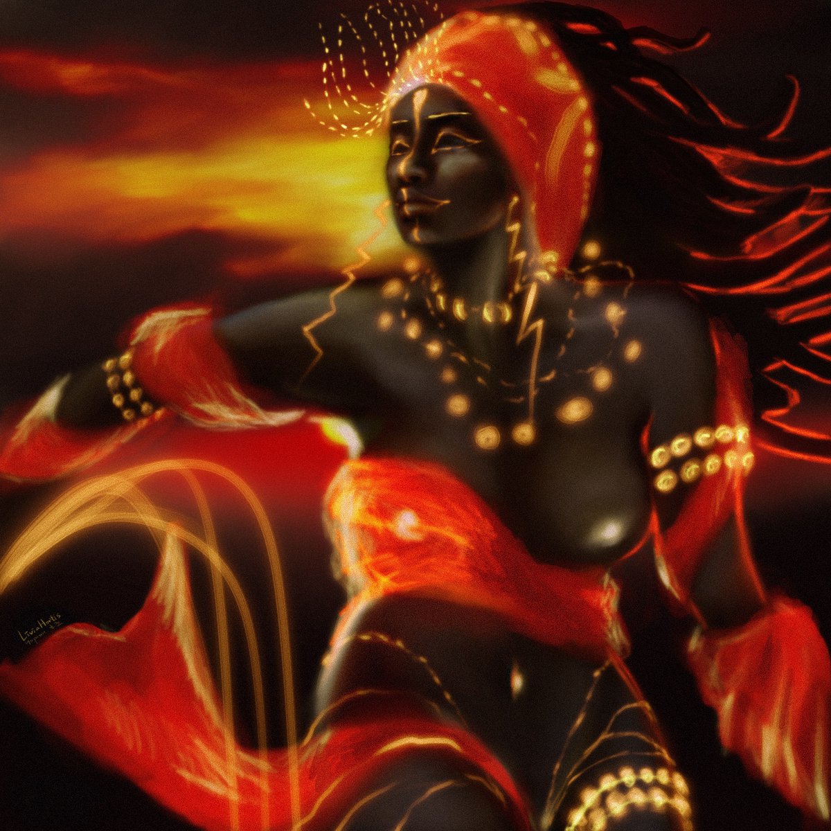 LibiaeHortis's tweet photo. “Oya commands the storm”
out now!
(3/3)
33 tez
https://t.co/1Ehj4Kj6BL
https://t.co/HoBEIrpoGs
In this auratic iconographic portrait, Oya, ancient Orisha deity of the Yoruba, commands winds of blessing before the storm
#NFTart #auraticart #digitalpainting #tezos #tezosart https://t.co/ORdvFcI3rM