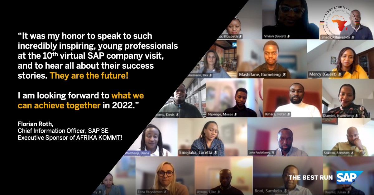 It was a pleasure to speak at the company visit of #AfrikaKommt, a fellowship program connecting visionary African professionals with leading German companies. I'm looking forward to what we can achieve together in 2022. afrika-kommt.de