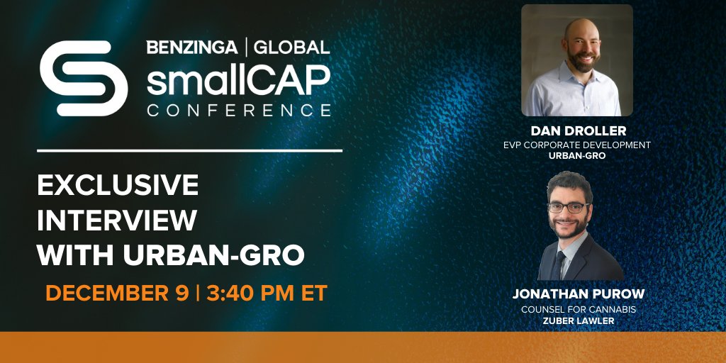 Benzinga's tweet image. Join us for an EXCLUSIVE interview with Dan Droller of @urban_gro $UGRO at the Benzinga Global Small Cap Conference! Tune into the livestream NOW before time runs out! hubs.ly/H0_Y6y90 #BZSmallCap #stocks #trading #investing