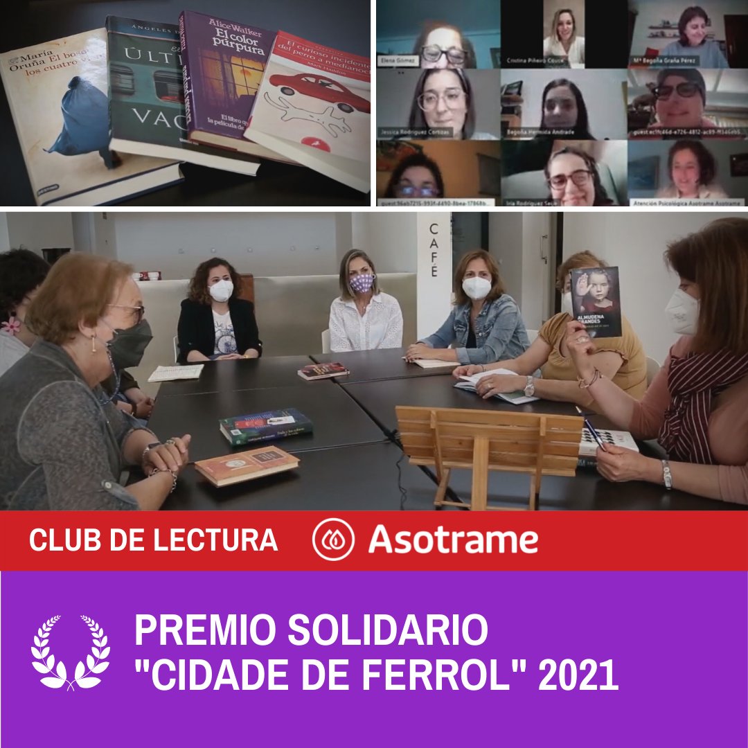 Asotrame1's tweet photo. 🥳El jurado del Premio Solidario ‘Cidade de Ferrol’ 2021 otorga a #Asotrame el primer premio🥇, dotado con 6.000 euros, en reconocimiento al trabajo del #clubdelectura para pacientes, expacientes oncohematológicos y familiares. Una iniciativa impulsada por el voluntariado👏👏 https://t.co/3q2eDpObqj