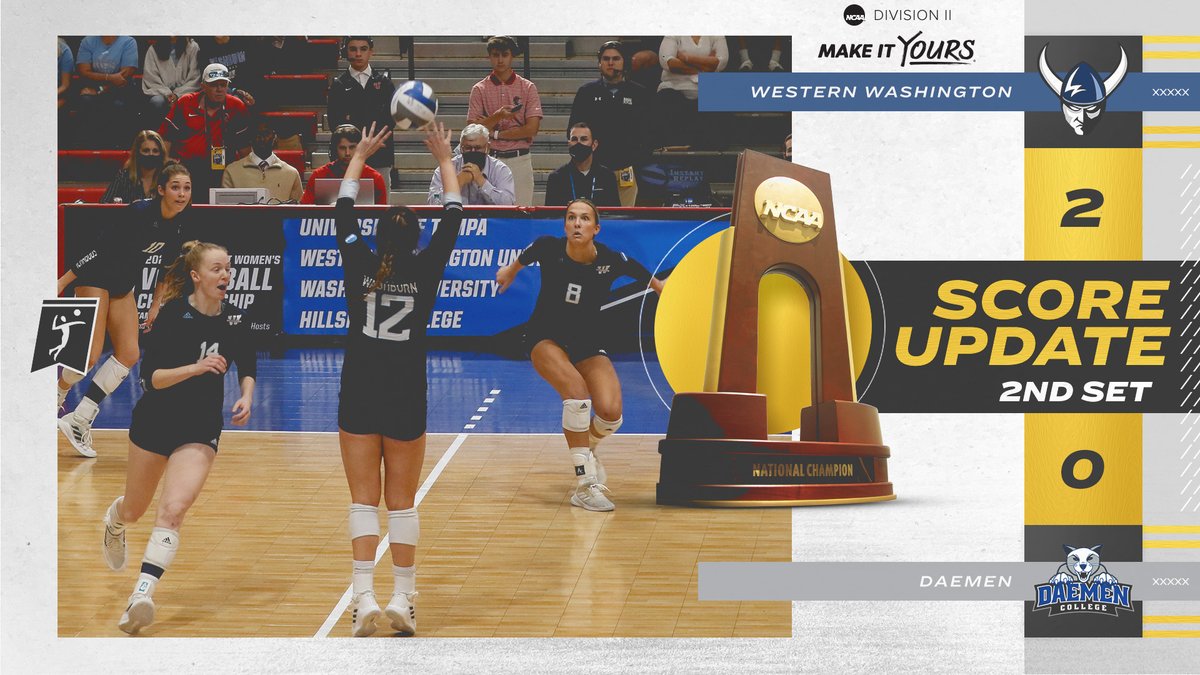 NCAADII's tweet image. VB: No. 2 Western Washington holds a 2-0 (25-12, 25-16) lead after two sets over No. 7 Daemen in the #D2VB Quarterfinals in Tampa, Fla.

📺|📈: ncaa.com/game/5909133
🏐: on.ncaa.com/21D2VBcp

#MakeItYours | #NCAAD2