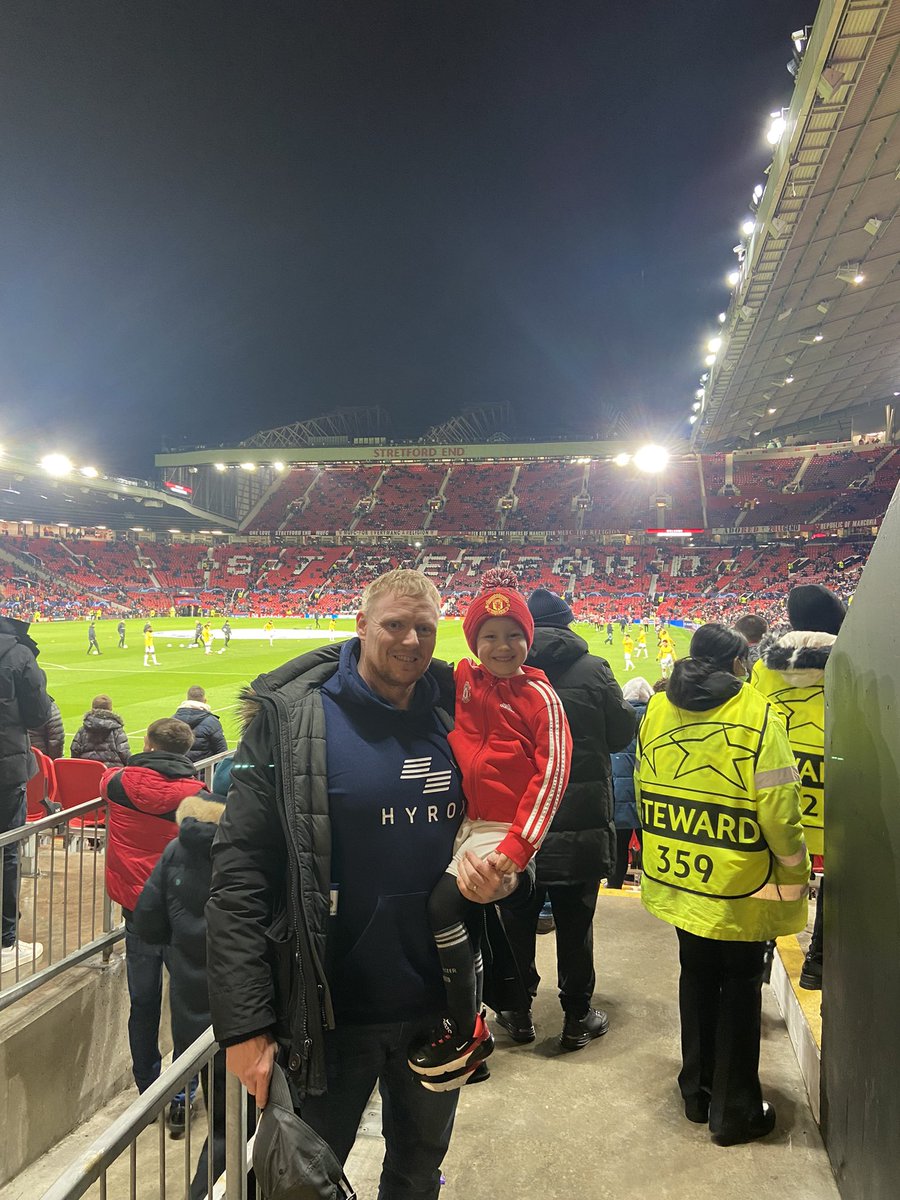 Dannywood1's tweet photo. Although I’m a claret, my boy Freddie has a liking for Man Utd (just like his Pop Pops) so I took him to Old Trafford last night! His little face throughout it all was well worth it, even when he rinsed me in the club shop! It’s what being a Daddy is all about! 💙 https://t.co/ZRVLd49FlZ