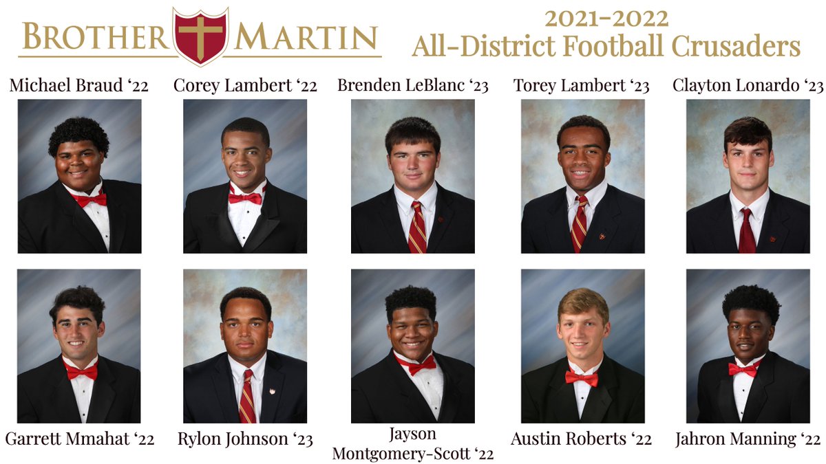 Congratulations to our Brother Martin football players who were selected to represent our school in the 2021 All-District Team! 

We are so proud of these hardworking Crusader football players for representing our school in the All-District team 🏈 

#BMHSCrusaders #BEaCRUSADER