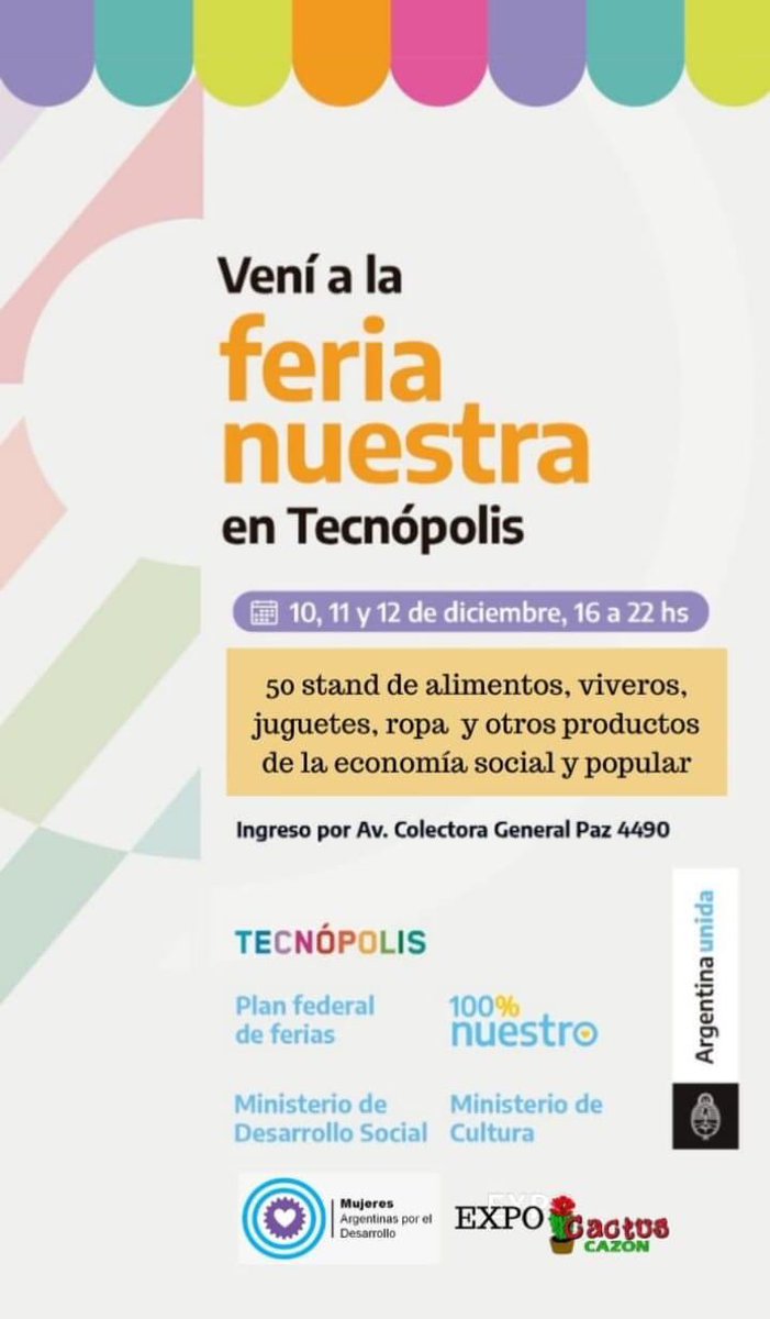 mujdesarrollo's tweet photo. #Tecnópolis
#Feria🎁
Este fin de semana 10,11 y 12 de diciembre, las Mujeres Argentinas por el Desarrollo junto a las emprendedoras de #AFESA estarán ofreciendo su producción de viveros, artesanías, productos regionales, textil y muchas cosas más en la Feria Nuestra de Tecnópolis https://t.co/RiICvkprHE