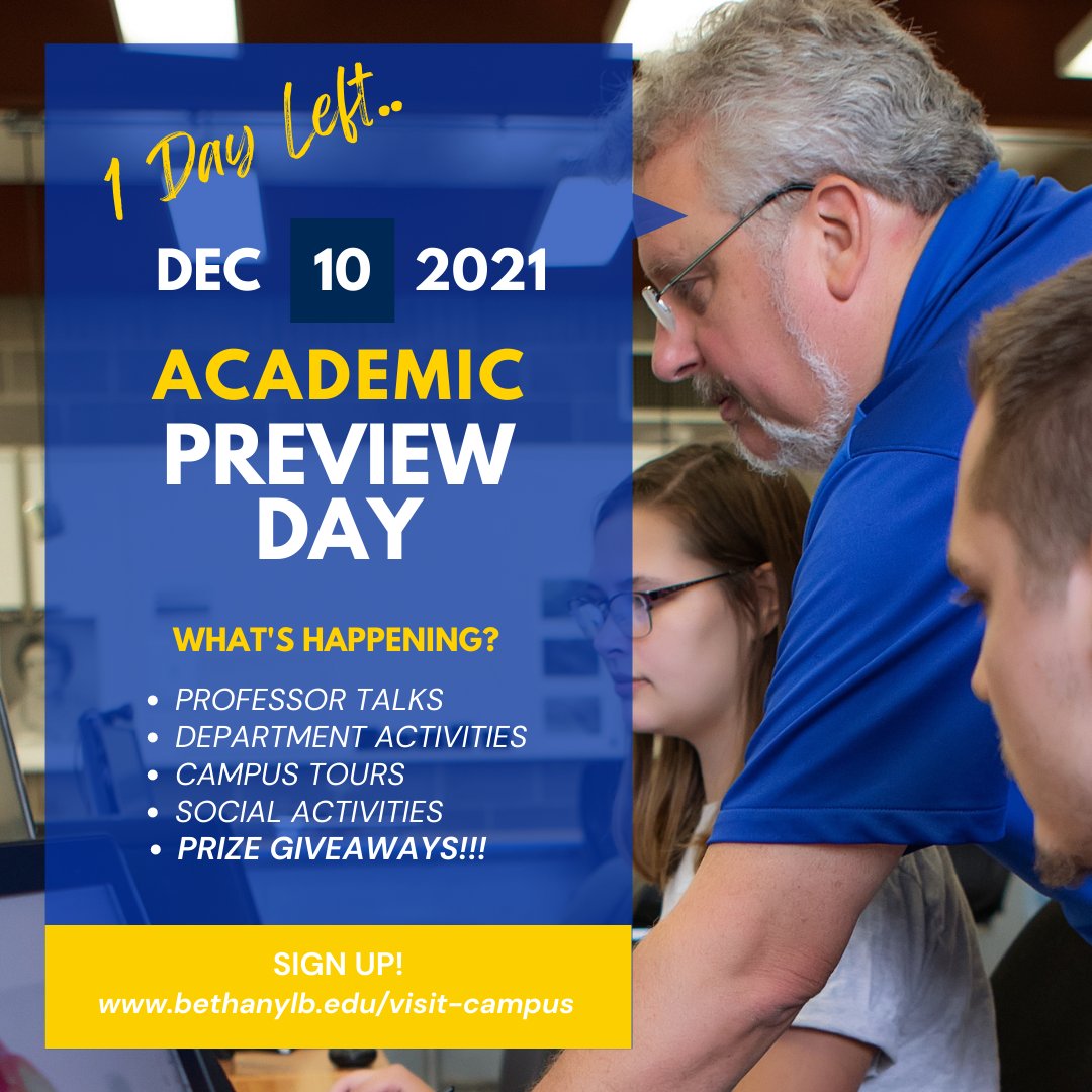 TOMORROW! 💙💛 We have lots of kiddos checking us out tomorrow for our December 10th Preview Event! If you miss this one, you can still book an individual visit on our website! 

#bethanycollegelbk #ks #college