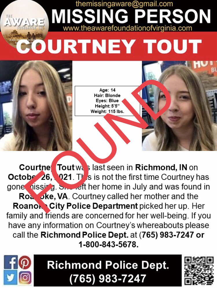 notisaidtheworm's tweet image. **UPDATE!** Courtney Tout has been found!! Wonderful news!!🙏🤗 

She’d been missing for over a month and found just two days after a silver alert was issued! Alerts save lives!!