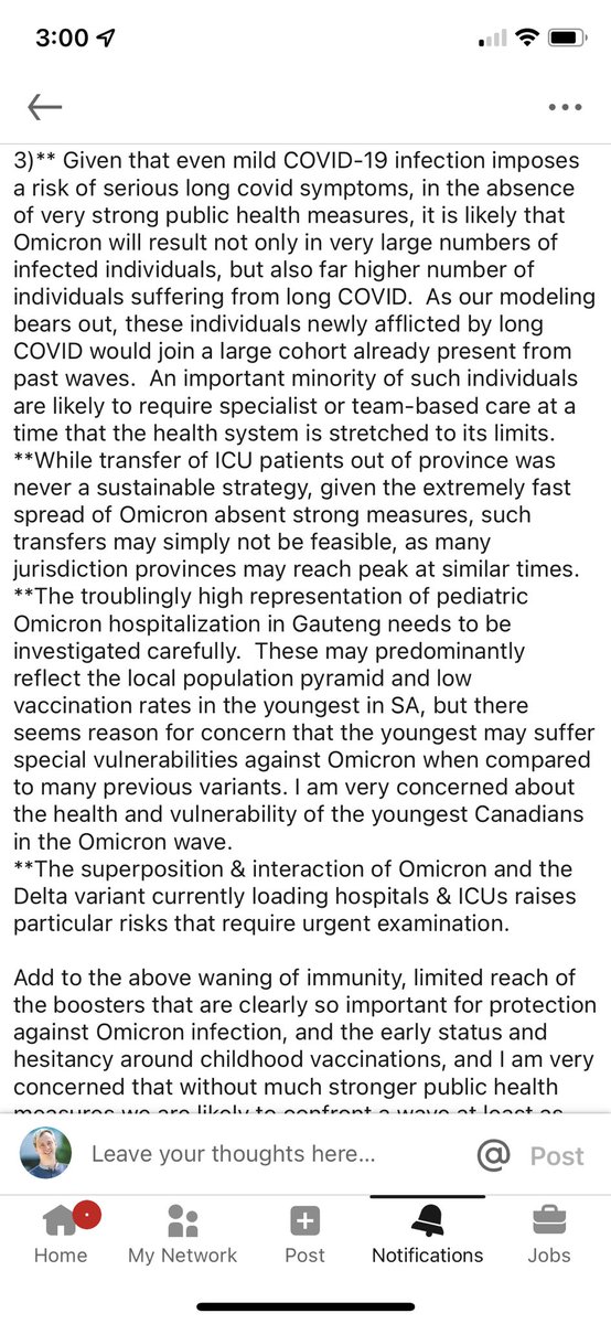 AaronGenest's tweet photo. Some extremely sobering, and frankly scary, notes from Saskatchewan’s chief #covid19sk modeller. Omicron is a problem and we need to change to manage it. 

Source: LinkedIn, Nathaniel Osgood. https://t.co/rUhtxfznM2