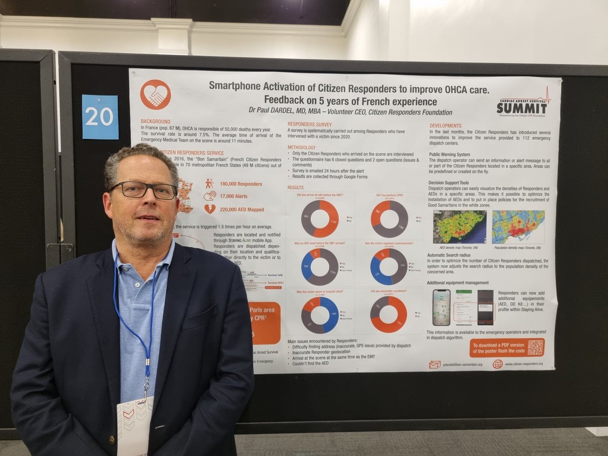 pdardel's tweet image. Presenting results of 5 years of French Citizen Responders at the Cardiac Arrest Summit in San Diego.
#CPR #AED #CPRsaveslives
#CCPRFSummit2021