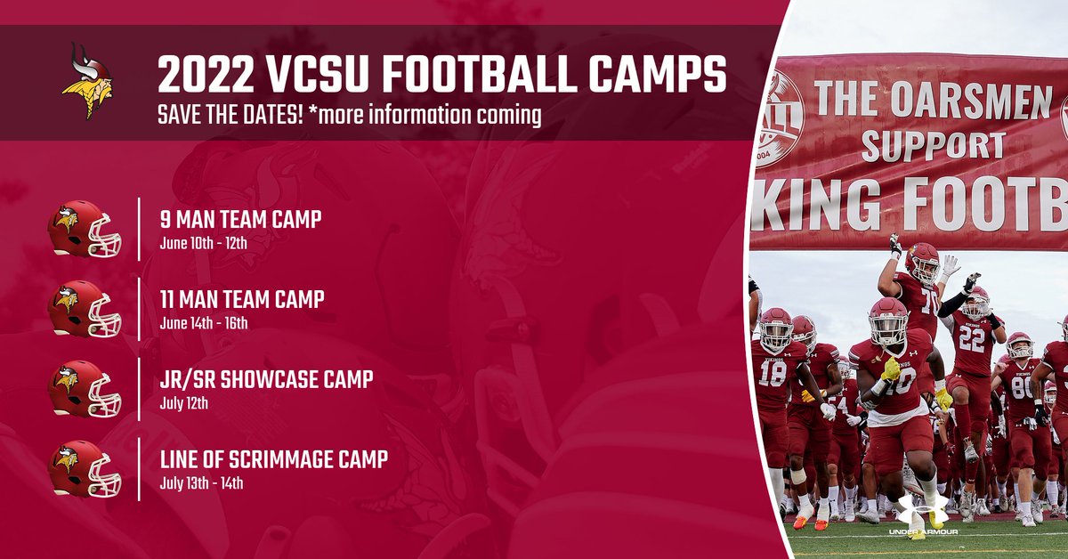 🚨 CAMP WITH VIKING FOOTBALL THIS SUMMER! 🚨

Save the Dates for our 2022 Football Camps. Camp registration information coming soon! 

#WEALLROW
