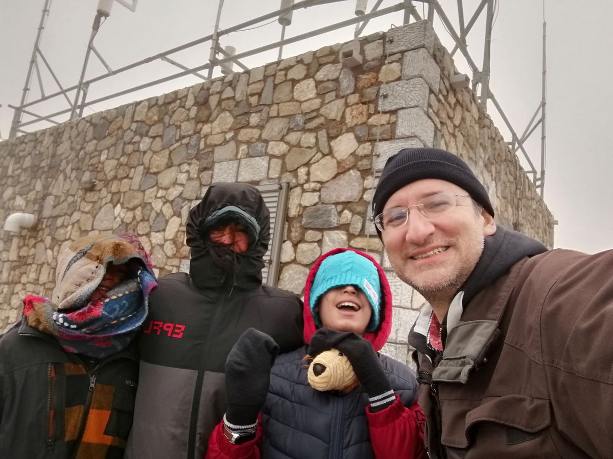 I cherish this family photo <a href="/MtHelmosSite/">Helmos Station</a>! Why? Because my kids wanted to experience the research station &amp; see #CALISHTO #coolscience in action. They loved every minute of it, despite winds, cloud, rain &amp; cold. Dad felt very cool😎 &amp; super proud😉. <a href="/epflENAC/">EPFL-ENAC</a> <a href="/EPFL_en/">EPFL</a> <a href="/FORTH_ITE/">FORTH</a>