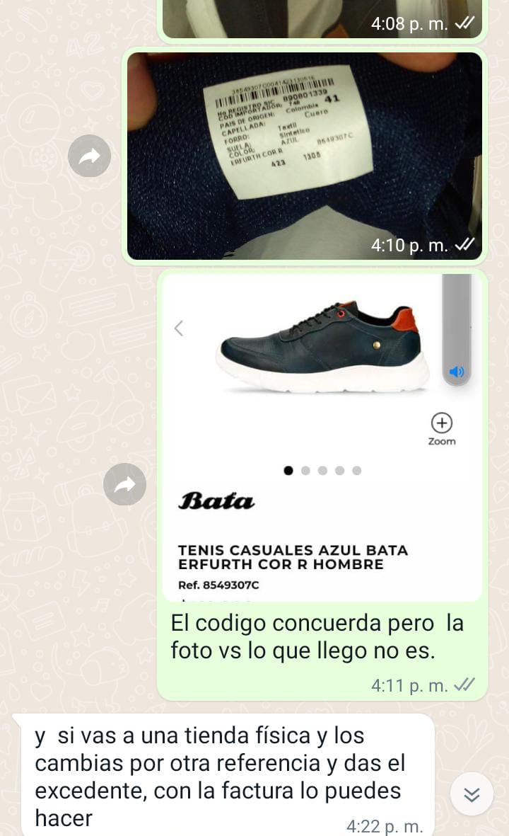 JauthSebasthian's tweet image. Compre esto en linea  primera foto y me llego esto. @BataColombia  Dice que nada que hacer que devuelva y pague un excedente y compre otra cosa. Adjunto respuesta de la marca.