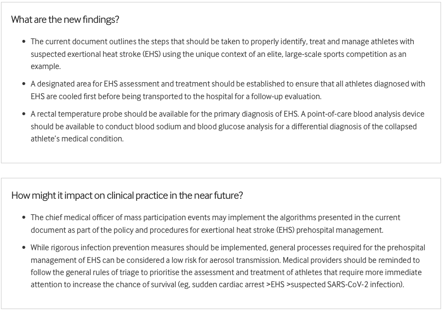 BJSM_BMJ's tweet photo. ⚠️Prehospital management of exertional heat stroke🔥

What is the #BestPractice⁉️ 

A popular #OpenAccess article from this month's issue ⬇️

https://t.co/kTG7pQaLUV https://t.co/7mrMGweHIg