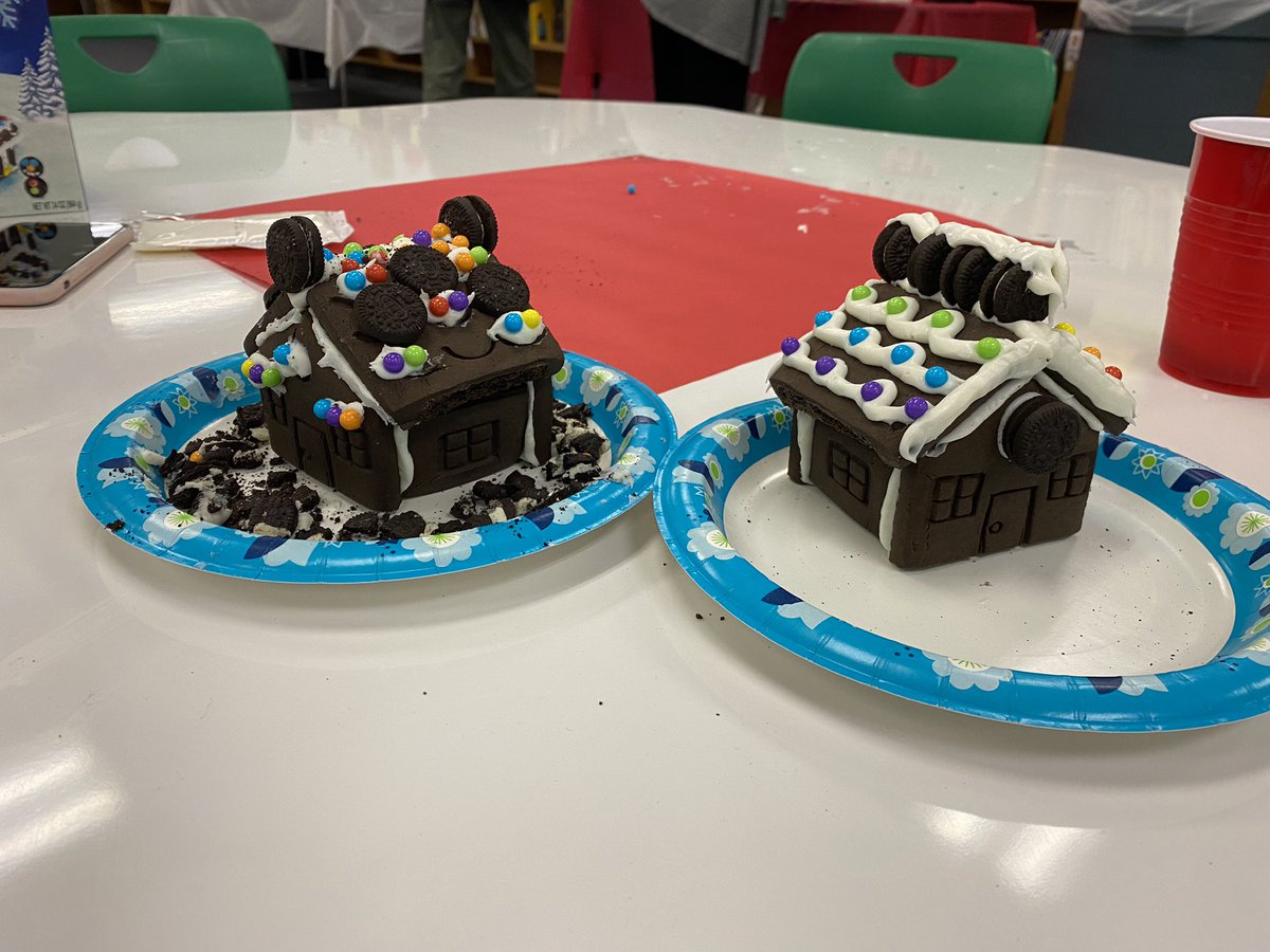 scrandell's tweet photo. Oreo Gingerbread house building fun at work! Which one was made by the art teacher and which one was made by the music teacher?
@bbowenes https://t.co/IZCpm08Ksp