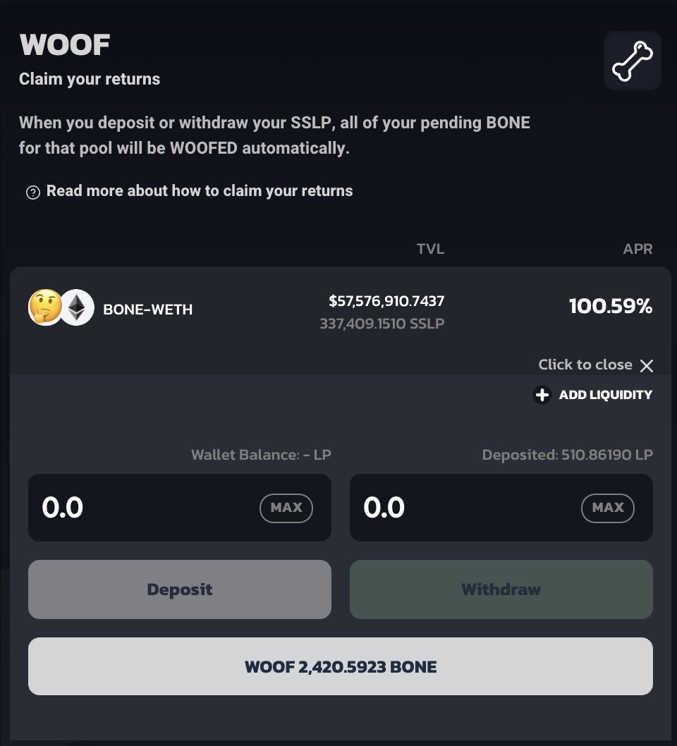 Shibaswapjp's tweet photo. 本日のWOOF💰

156BONE🦴

APRは100.59%

一時期96％の時も3桁を維持してくれてると嬉しいなあー😆 https://t.co/luvxmLsJok