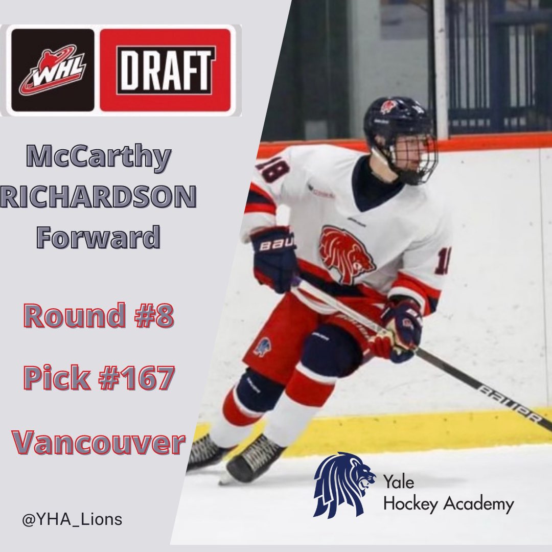 🚨 WHL DRAFT 🚨

Congrats to <a href="/Mac18richardson/">Mccarthy Richardson</a> on being drafted by the <a href="/WHLGiants/">Vancouver Giants</a> 

“I have dreamt of playing in <a href="/TheWHL/">Western Hockey League</a> ever since I watched my first game” ~ M. RICHARDSON🦁