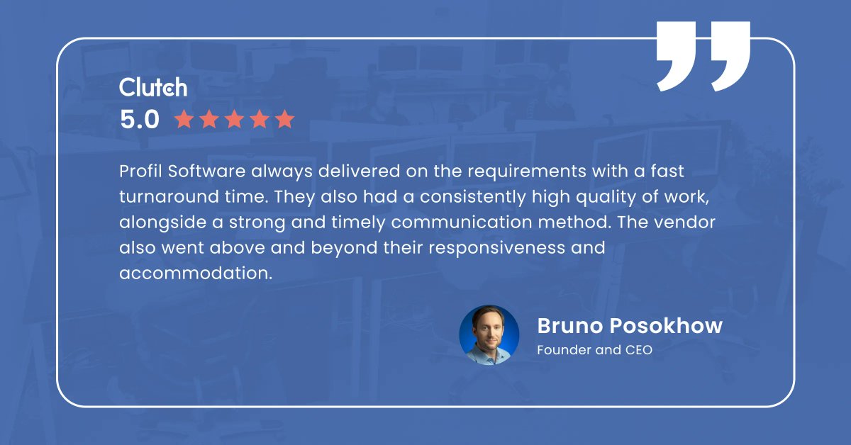 Nothing increases productivity and job satisfaction more than words of appreciation! 🙏

We have received another ⭐5-star⭐ opinion on Clutch from our client. 

Read review here: buff.ly/3IrD7zZ

#clutchreview #clientreview #customsoftwaredevelopment #django #reactjs