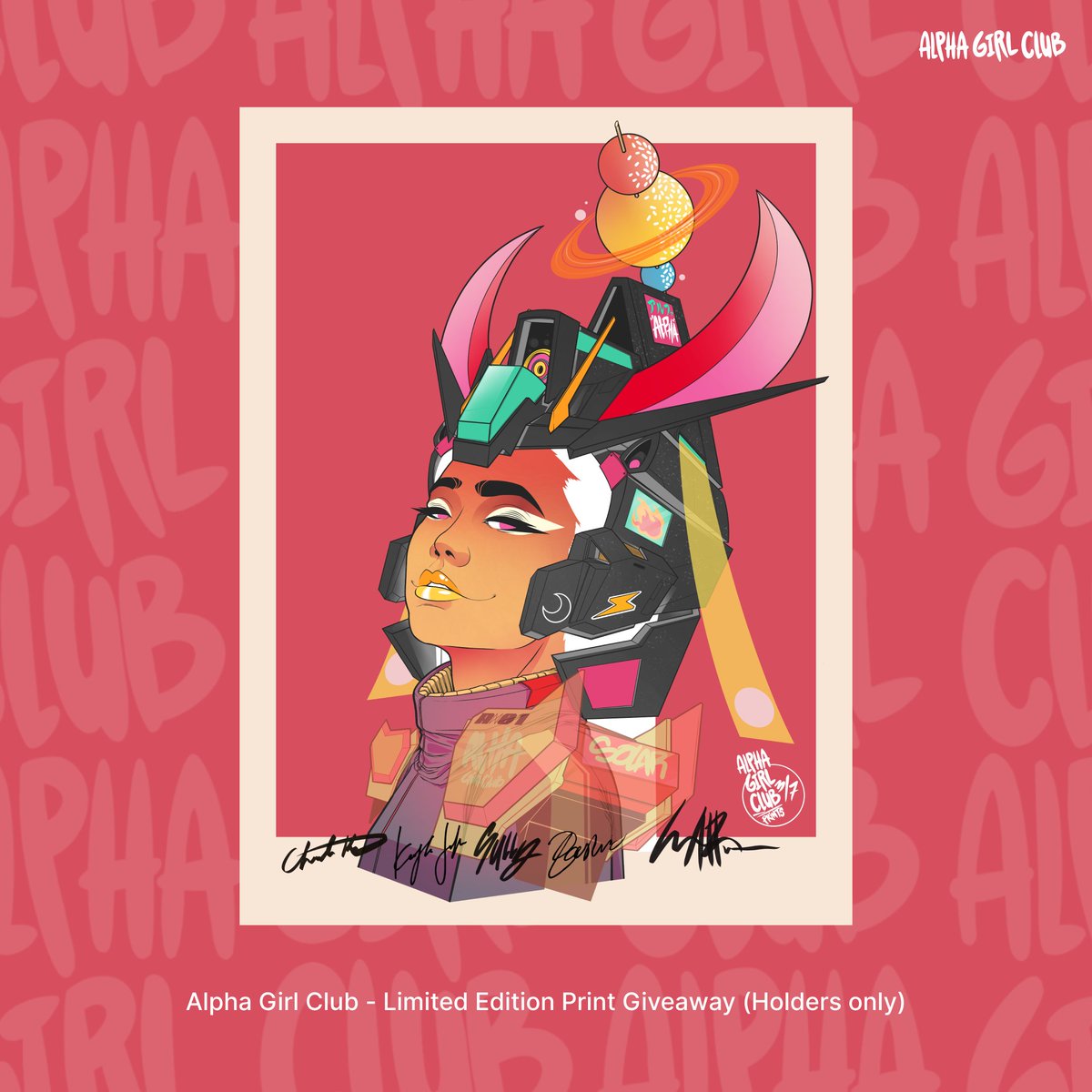 Are you ready, Alphas? Our 1:1 AGC posters are back! Here is your chance to win our 3/7 AGC poster, Gundam-inspired.

Rules:
1. Tag your friends
2. Retweet post
3. Comment your favorite trait and why

Holders only. Winner announced on 12/15.
Public mint: alphagirlclub.io