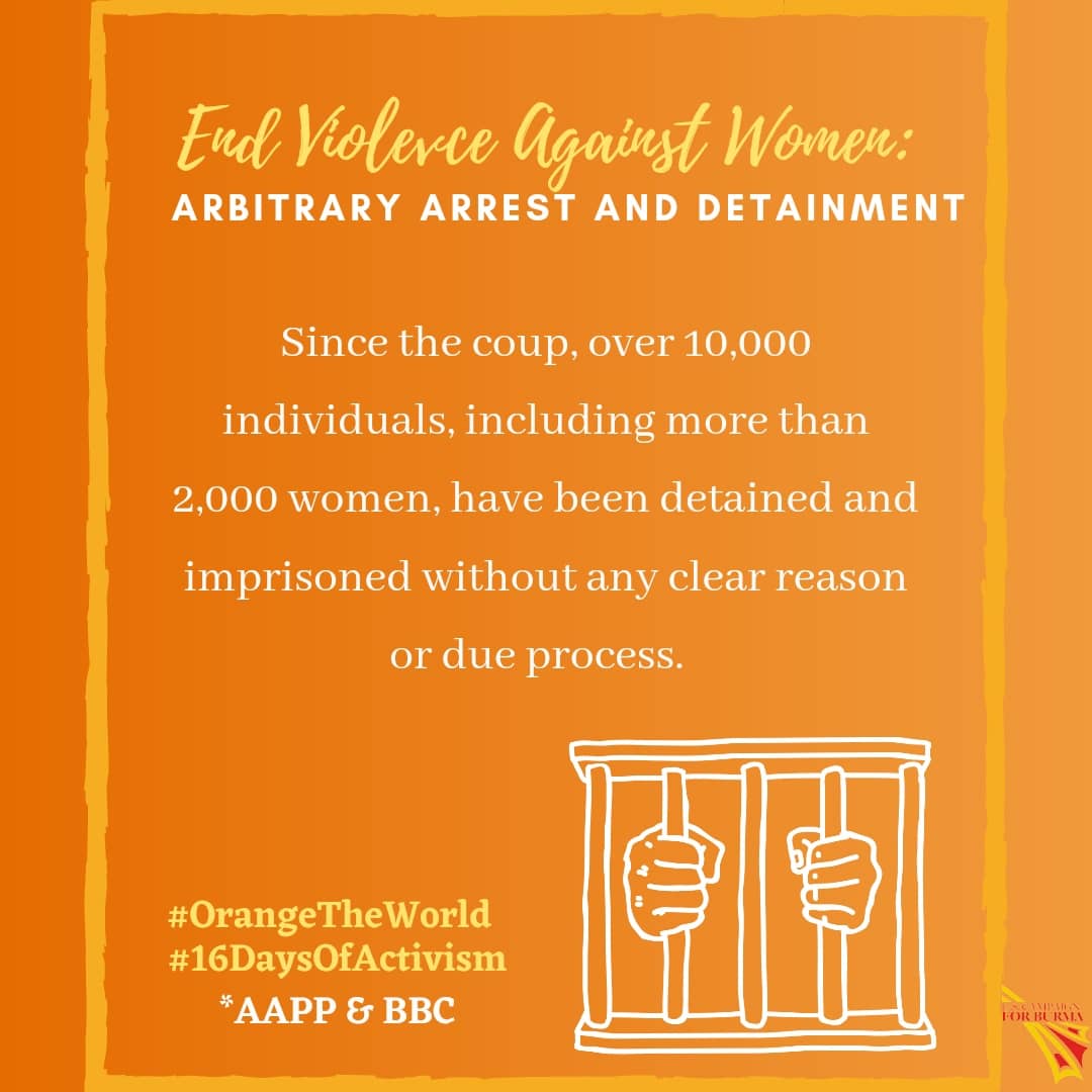 uscb's tweet photo. 10,000 people+, incl 2,000 women, have been detained. It is a known fact that women detainees experience an assortment of abuses, incl. #torture, &amp; #sexualviolence. Tangible action must be implemented to #endviolenceagainstwomen .
#Burma #Myanmar  #OrangetheWorld #16Days https://t.co/U3kWnkHxOr