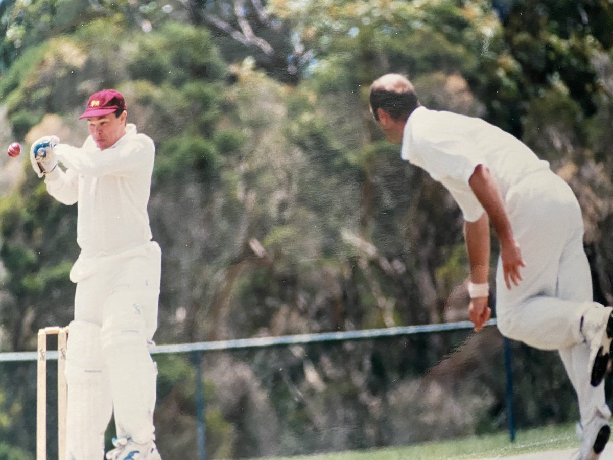 From the photo files: Robbie Bartlett on the attack in <a href="/vicpremcricket/">Vic Premier Cricket</a>. Was a fine player, winning a Ryder Medal, hitting 8030 runs and playing for Victoria after bursting through under Rodney Hogg at Waverley. And there were days when he thought lids were only for pots and pans.