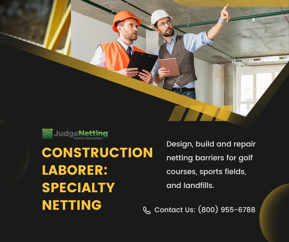JudgeNetting1's tweet photo. We are looking for hard worker #constructionlaborers who can design, build and repair netting barriers for golf courses, sports fields, and landfills. 

Loading/ hauling poles and equipment, pouring concrete, using an auger to drill holes, and setting tall poles in the ground. https://t.co/IJgAtpONTF