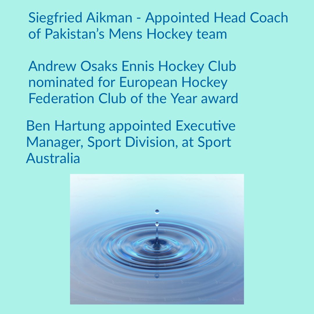 Ripples in a pond from the Walking Hockey pebble. 
These past few days we’ve received amazing news from across the world of 3 of our Walking Hockey friends <a href="/SiegfriedAikman/">Siegfried Aikman</a> <a href="/OsakAndrew/">Andrew Osak</a> <a href="/ennishockeyclub/">Ennis Hockey Club</a> <a href="/ben_hartung/">Ben Hartung</a> @sportaustralia <a href="/walkinghockey/">Alan Gormley</a>