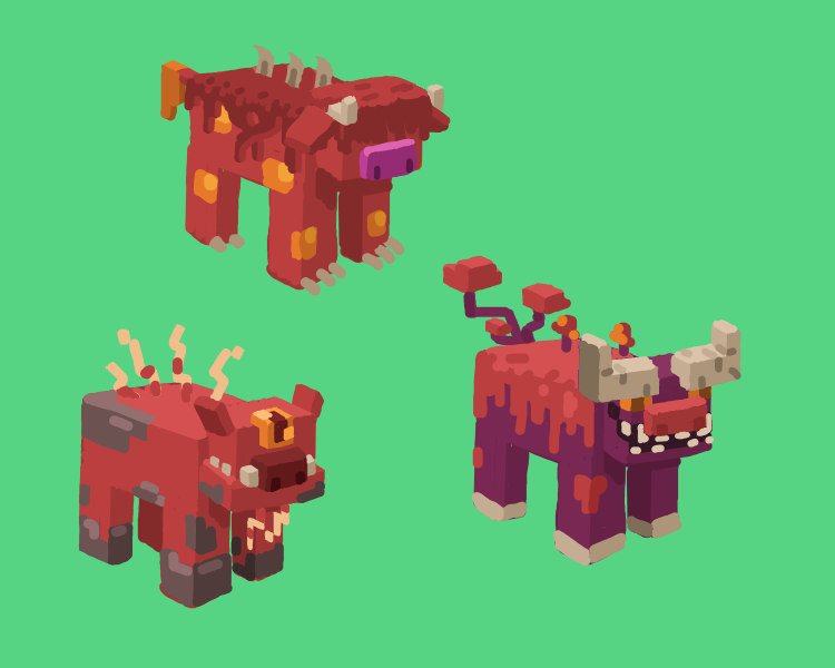 themodderG's tweet photo. Which one is the best?, I like them all but I want to make the best crimson cow possible for #cowcember 

#art #minecraft #cow #cowcember #crimson #conceptart #nether #blockbench https://t.co/2dZei1CzTv