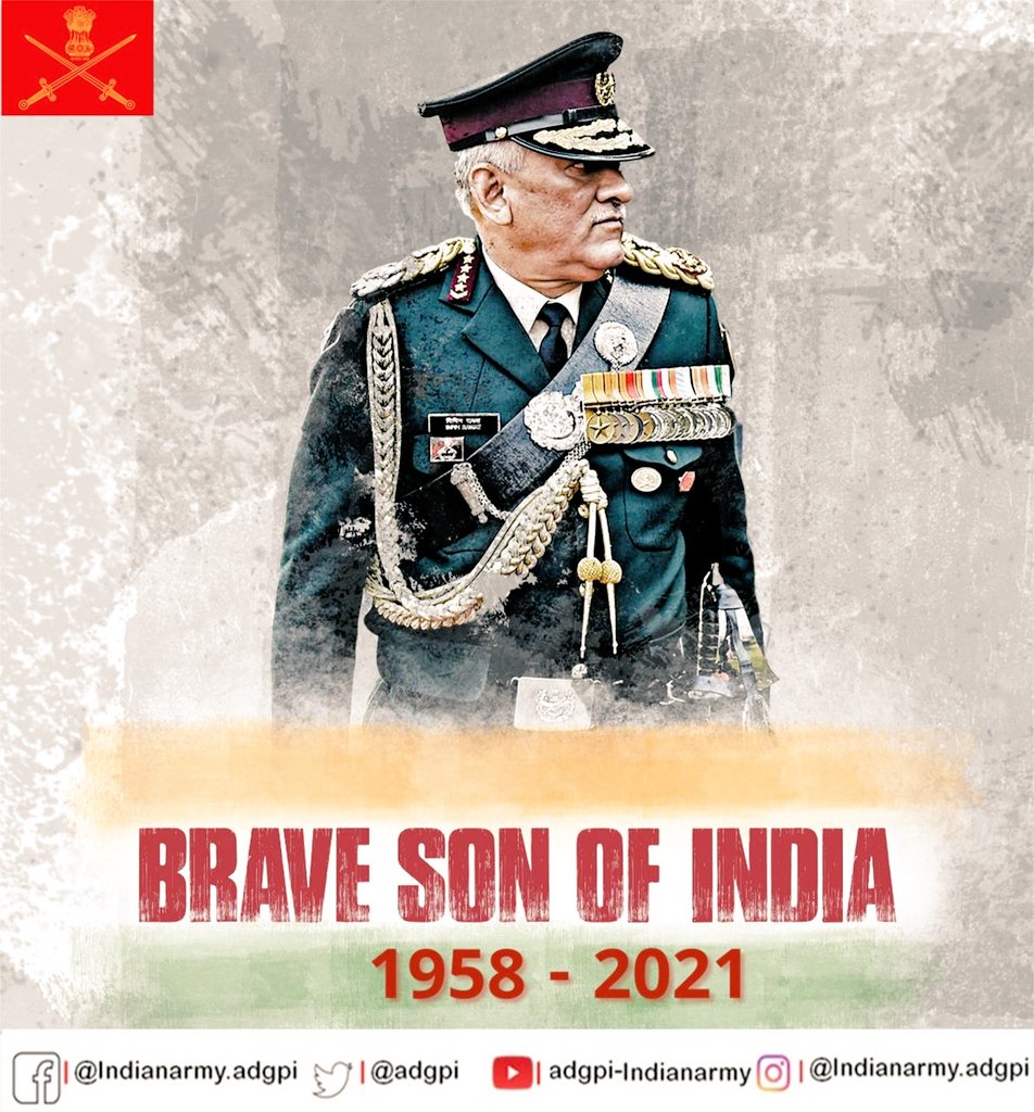 adgpi's tweet image. “Our flag does not fly because the wind moves it; it flies with the last breath of each soldier who died protecting it.”

Offer your tributes to the Brave Son of India General #BipinRawat #CDS by clicking on the link generalbipinrawattributes.in

#Tributes
#GenBipinRawat
#IndianArmy