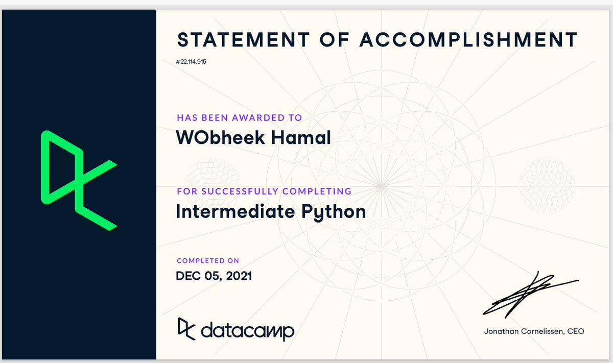 wobheek's tweet image. #100DaysOfCode 
#Python 
#intermediatepython
#DataScience 
#datacamp