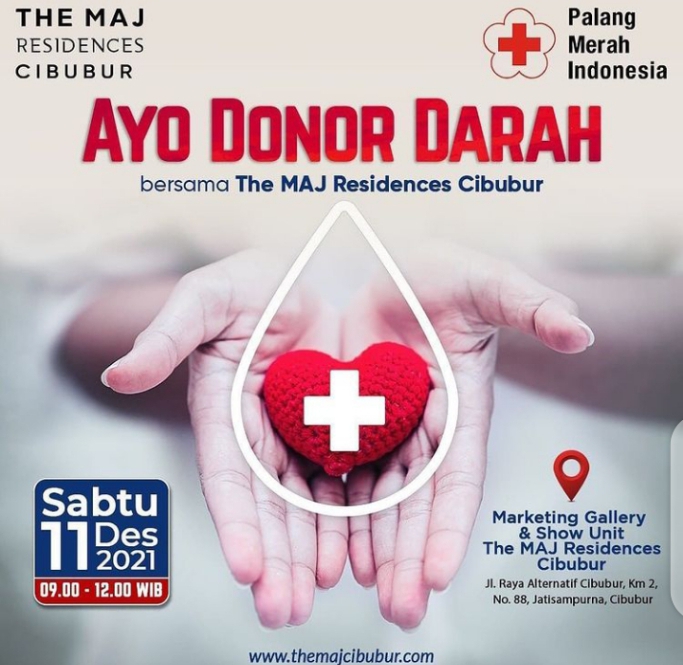 #INFO #DonDar #Cibubur | 11 Desember 2021 | 09.00-12.00 WIB | Kantor Marketing MAJ Residences Cibubur. Jl. Raya Alternatif Cibubur Km 2 No. 08 Jatisampurna | <a href="/cibubur_id/">cibubur.id</a> <a href="/Cibubur_zone/">Zona Info Cibubur</a> <a href="/CibuburCom/">Cibubur Community</a> <a href="/JakCibubur_/">Jakmania Cibubur</a> <a href="/Cibubur_Runners/">CIBUBUR RUNNERS</a> <a href="/ICI_Cibubur/">ICI CIBUBUR-JAKARTA</a>
