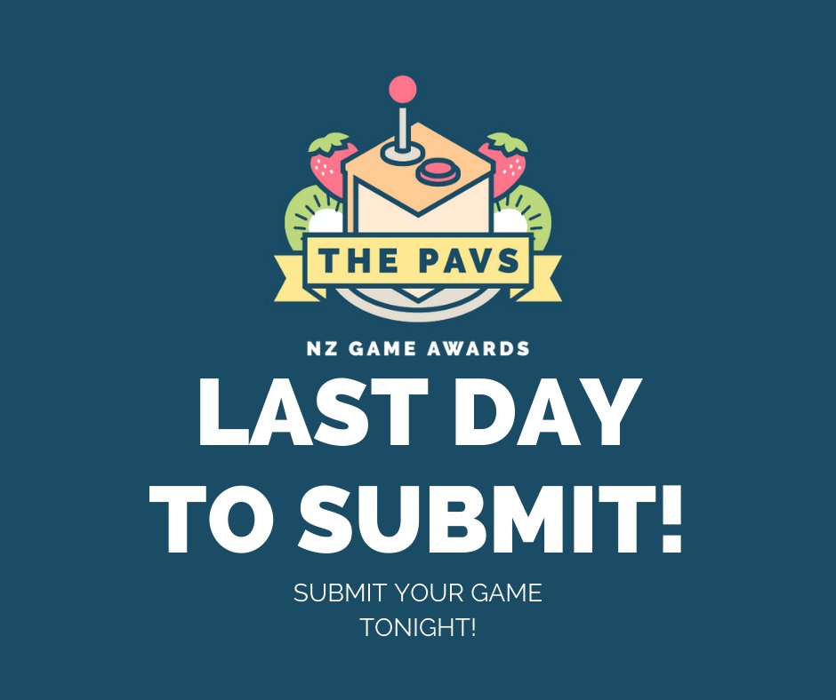nzgamesfest's tweet image. Last day to submit your game to The Pavs NZ Game Awards! nzgamesfest.com/submit-for-the…

Any and all games welcome!
Share with friends, workmates, or your studios! 

And a MASSIVE thank you to everyone who has already submitted their games to The Pavs 2022!