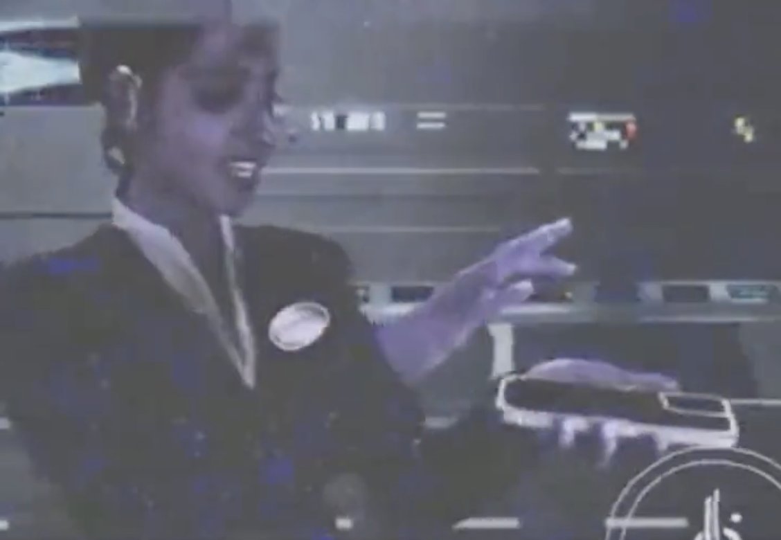 SirBrayden's tweet photo. The Star Wars Hotel lady is using an iPhone as a portable hologram thing https://t.co/Dws0maAOLB