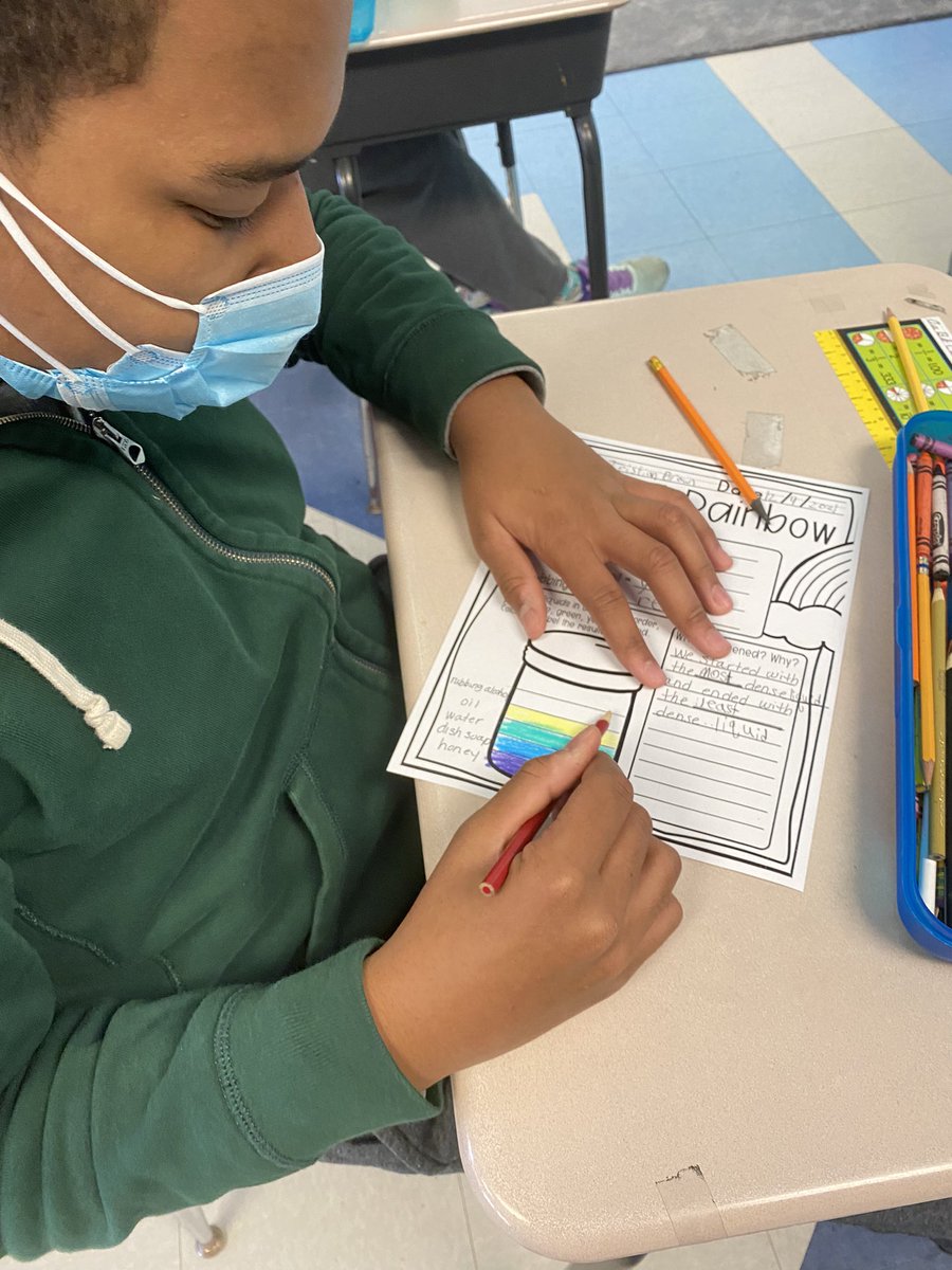 MsRakowski's tweet photo. We learned about the density of different liquids today by making a liquid rainbow. #scienceisfun @EMorichesMS https://t.co/eSmiav1NlC