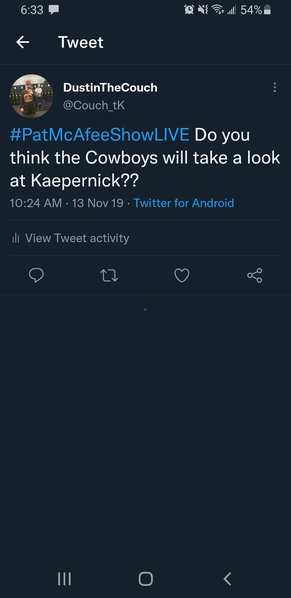 Couch_tK's tweet photo. My first question and when I started watching the best podcast @PatMcAfeeShow #PMSFANDUELFAMILY https://t.co/lGU0vMrO4f