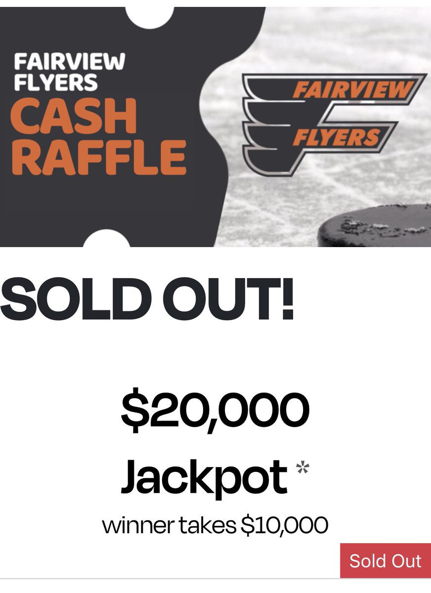 FairviewFlyers1's tweet photo. & just like that, she’s Sold Out! A Huge THANK YOU to all our faithful supporters! The draw is next Saturday, watch for the winner to be announced & 🤞🏻 for it to be you! #yoursupportisincredible
#flyersflytogether https://t.co/XmhgoCFeGc
