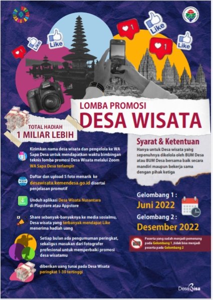 Lomba promosi desa wisata
<a href="/jokowi/">Joko Widodo</a>
<a href="/halimiskandarnu/">ABDUL HALIM ISKANDAR</a> 
<a href="/imansyukri/">Iman Sukri</a>
<a href="/azzameldzikrie/">#SantriIndonesia</a>
<a href="/taufikmadjid71/">IG : taufik.madjid</a>
@yusradaridesa
<a href="/SukoyoKasekpro/">Sukoyo</a>
<a href="/Brigade01Arwan1/">Muh Arwani</a>
@kemendespdtt
<a href="/Pusat_PPMD/">Pusat PPMD</a>
<a href="/tppkemendes/">TPP KEMENDES</a>
@KoorprovSumut
<a href="/GunawanAbdi7/">Gunawan Abdi</a> 
<a href="/FahmiJuanda1/">Fahmi Juanda</a> 
<a href="/Husein88Srg/">M. Husin Hidayat Srg</a> 
<a href="/LilisRitonga/">Bunga Desa</a>