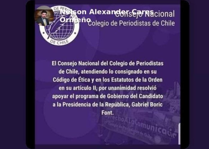 NicolasUlloaltd's tweet photo. Y la verdad nos hará libre !!! Si el consejo nacional del colegio de periodistas entrega habiertamente su apoyo a un candidato, entonces no podemos esperar que la información que recibimos no tenga sesgos políticos. https://t.co/s7VxXDKS9Y