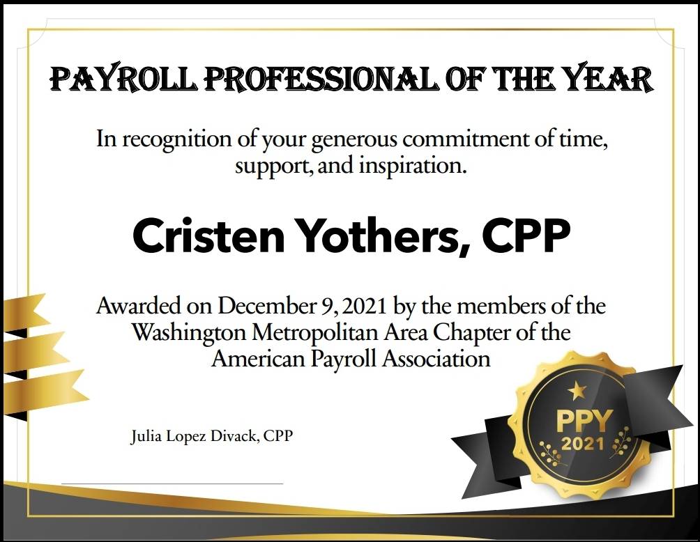 WMACPayroll's tweet photo. Announcing WMAC's 2021 Payroll Professional of the Year....Cristen Yothers, CPP. @Cmndr5 has worked behind the scenes with WMAC for several years &amp; recently began teaching study group classes. Congratulations Cristen!! https://t.co/iZLk43i0Lm
