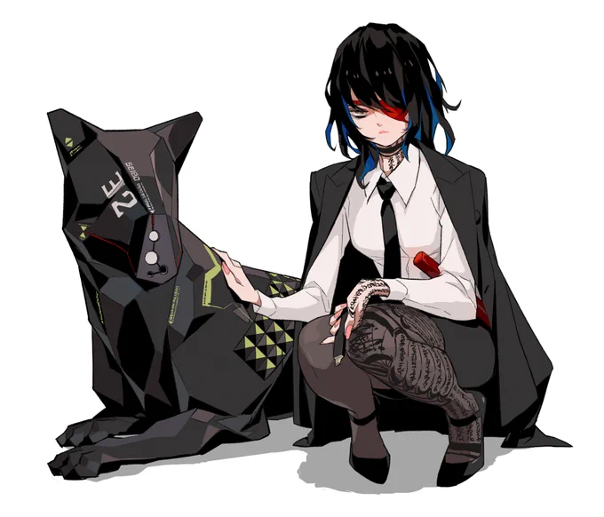 20211210 
「よーしよし...いい子💙」
ワタナベとメカドッグ。とある事故で瀕死の軍用犬(ロットワイラー)を完全義体で復活させた。今は青蜂に所属していてワタナベにとても懐いている。左手に持っているのは犬笛。
#REDTAILWORLD 
