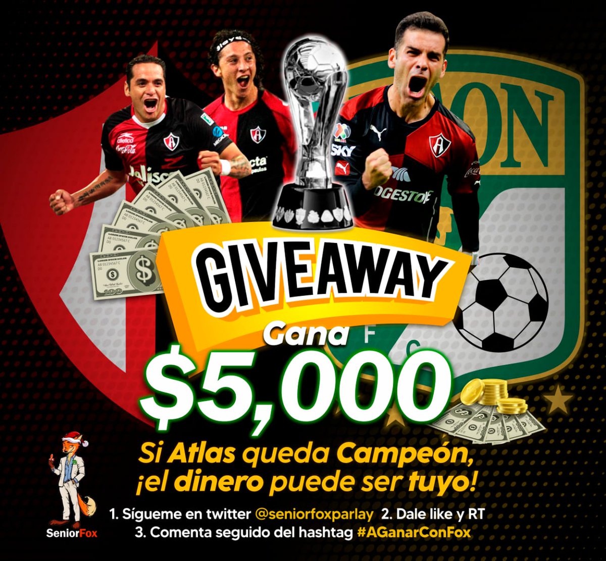 FoxParlay's tweet photo. 💵🎁 GIVEAWAY 🎁💵

- Del parlay de ayer, voy a regalar $5,000 pesos si mi @AtlasFC queda CAMPEÓN, qué necesitas para participar:

1. Seguirme.
2. Darle like a la publicación.
3. Comenta seguido de #AganarConFox  
4. Si no cumples con los 3 requisitos, NO PARTICIPAS. https://t.co/zVDxWjk2WI