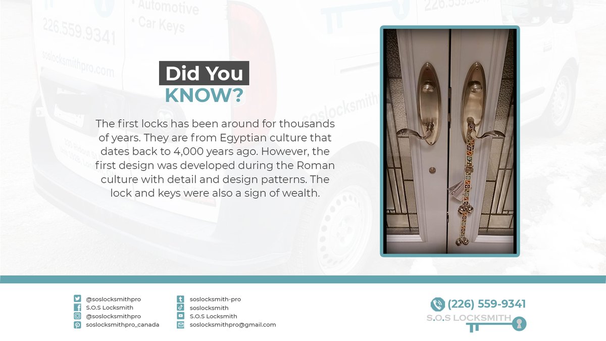 soslocksmithpro's tweet image. Locksmiths have always been important in our daily lives. That said, have you ever wondered about the history of locks and keys? Here's an interesting fact about the locksmith industry.

#SOSLocksmith #SOSCommercialLocksmith #LockandKeyServices #DidYouKnow #LocksmithHistory
