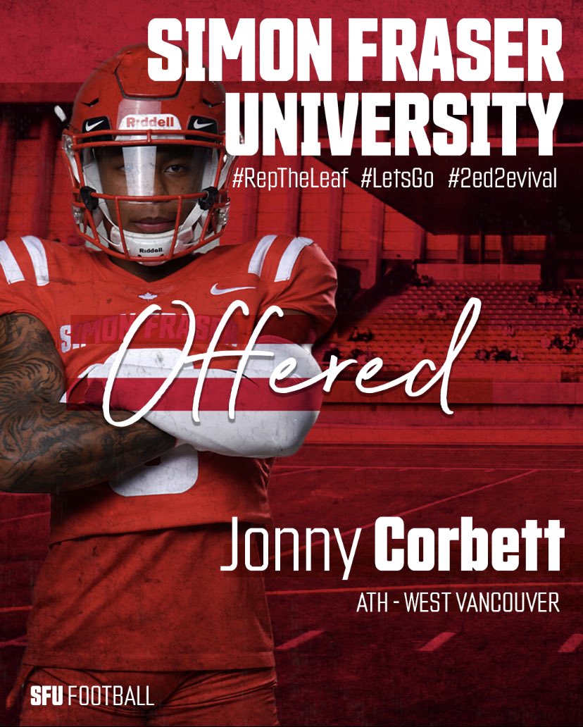 CorbettJonny's tweet photo. Blessed and honoured to have received my first offer for football from Simon Fraser University. 🍁 Thank you to my teammates, coaches, family and friends for helping me along the way. #ReptheLeaf @CoachRigell https://t.co/NYwzcsuIzI
