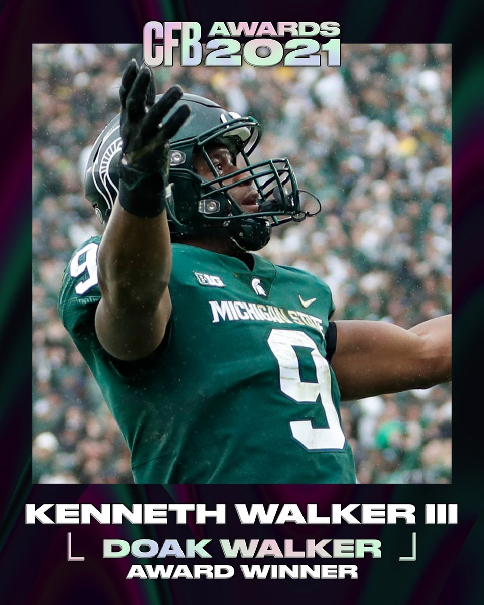 Kenneth Walker III rushed for over 1,600 yards and 18 TDs earning him this year’s Doak Walker Award ⚡️ <a href="/MSU_Football/">Michigan State Football</a>