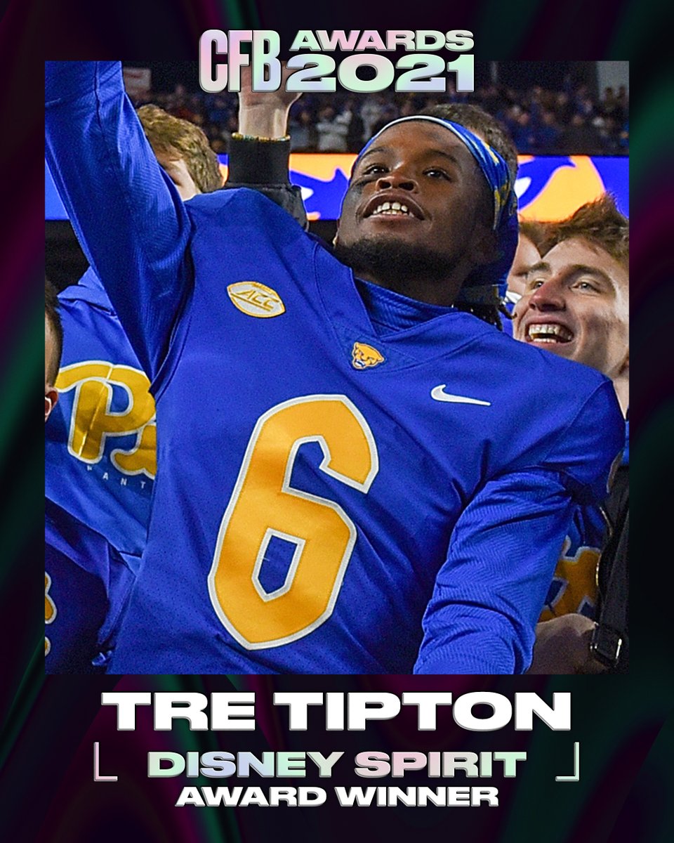 The Disney Spirit Award goes to <a href="/Pitt_FB/">Pitt Football</a>’s Tre Tipton. 

The senior, who started a nonprofit organization to provide mental health support for fellow students on campus and beyond, is college football’s most inspirational individual.