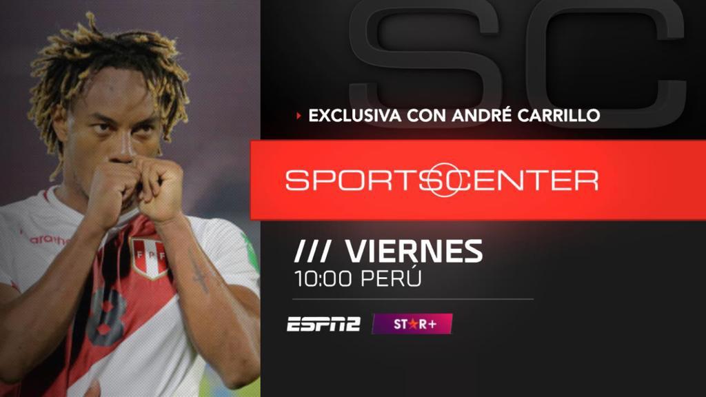 ESPNPeru's tweet photo. ¡ANDRÉ CARRILLO, EN EXCLUSIVA EN #SCPerú! Te esperamos este viernes (10:00 AM) por #ESPNenStarPlus con una nota imperdible con el volante del Al Hilal y la Selección Peruana. https://t.co/m6vu6fcmYj