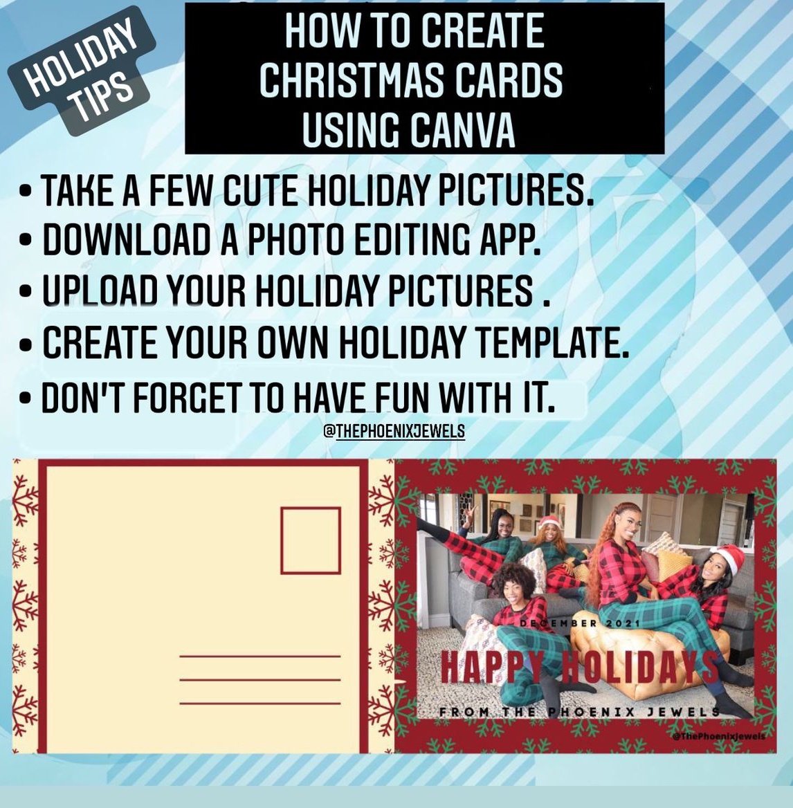 What's Holidays w/out Christmas cards? Not any Christmas cards create & personalize Ur own postcards. Great way 2 show ❤ spread holiday ☺️ 2 Ur loved ones. Fun & easy using Canva App tell us if these tips help. Comment⬇️#diyholidaycards #christmascards #canvaapp #shemustbeajewel