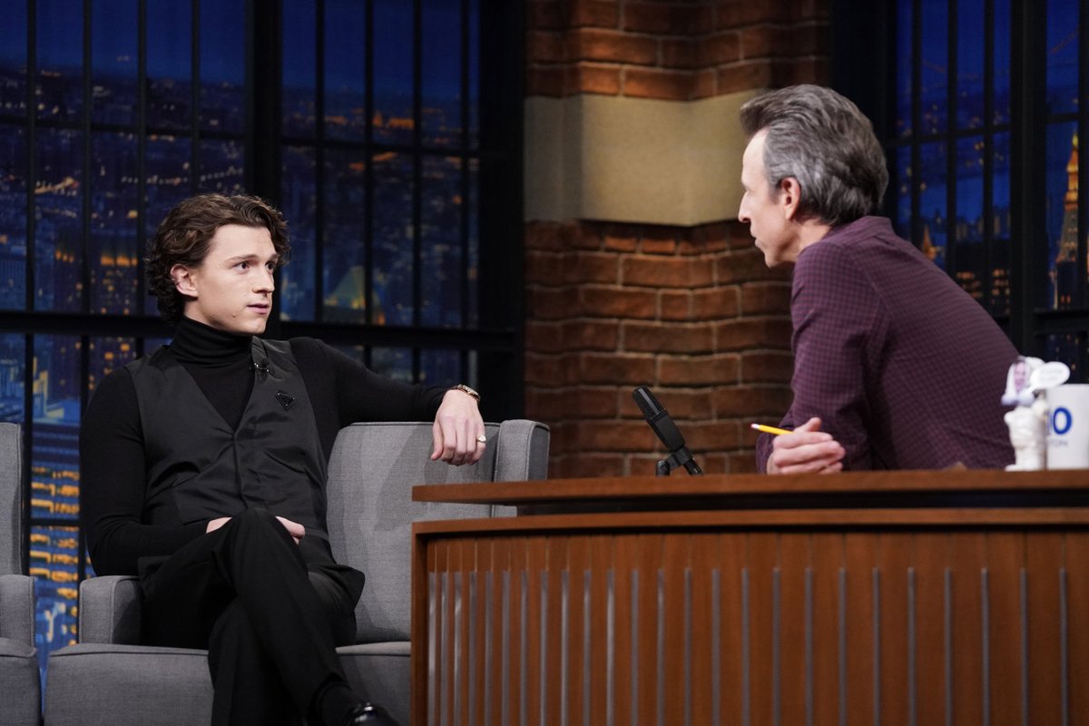 SpiderManMovie's tweet photo. Don't miss @TomHolland1996 on @LateNightSeth tonight!

📸: Lloyd Bishop/NBC https://t.co/EkLTDC2HXB