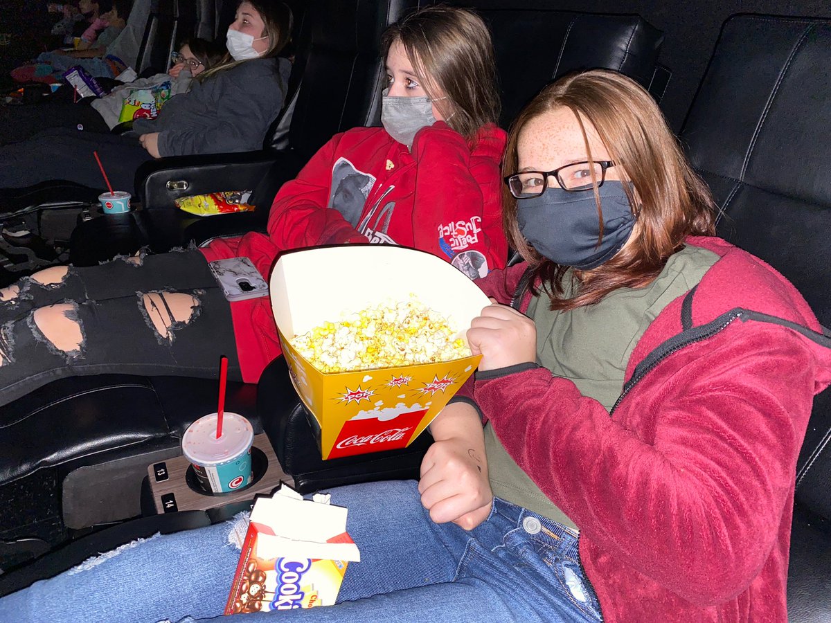 Holley_MS_HS's tweet photo. The Spanish club takes over the movie theater today for a private viewing of Encanto!  What a great time. Gracias Sras. Menzie, DelGudico and Claffey. #family #spanishclubisfun https://t.co/Zl5YoBBeVa