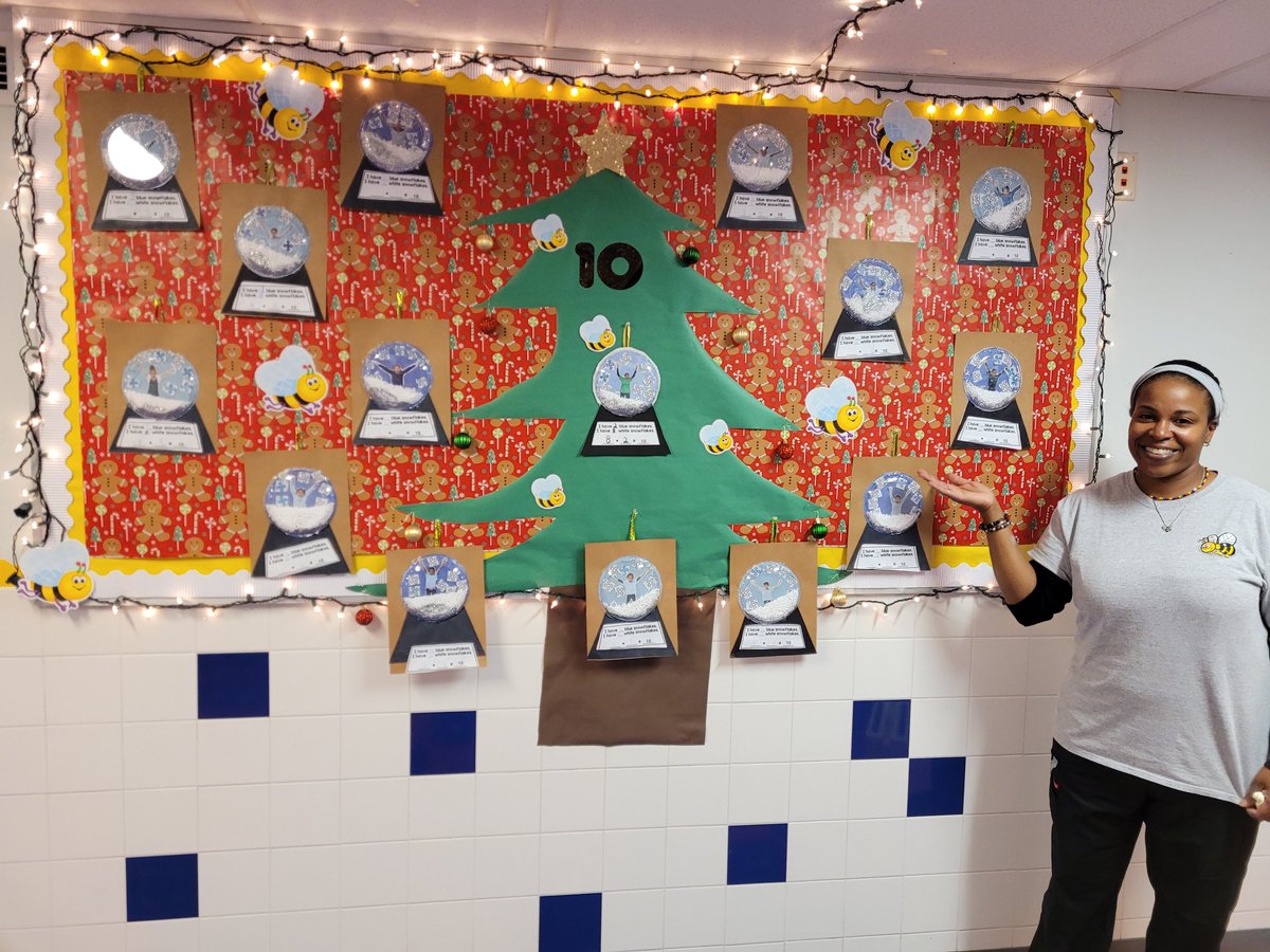 Our December bulletin board is finally complete! The Busy Bees are all trapped in a snow globe while finding different ways to make 10! Happy Holidays!🎄 🐝 
#busybee102 #laspantherpride #FROrange #orangestrong💪🏾 #GoodtoGreat #kindergartenrocks
<a href="/Gerald_Fitzhugh/">Gerald Fitzhugh II, Ed.D. 👌🏾♦️👌🏾♦️KAY</a> <a href="/LincolnAve216/">Lincoln Ave Panthers</a>